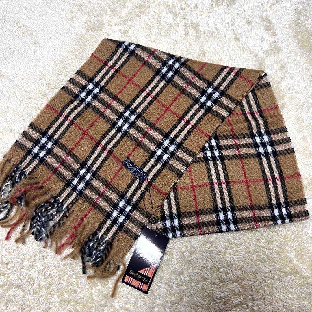 【タグ付未使用】バーバリー ノバチェック マフラー ラムウール 英国製 ベージュ