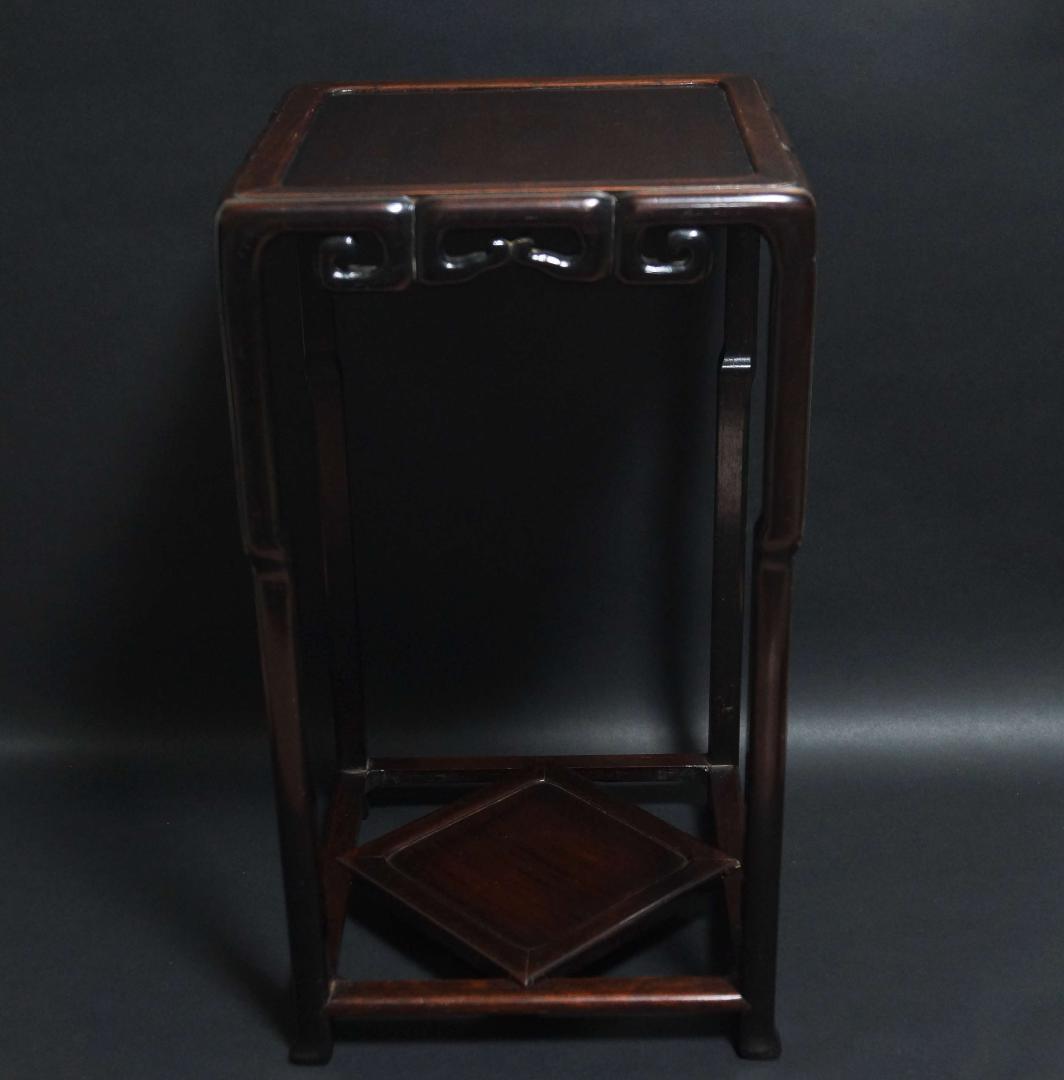 木製 唐木紫檀製 透かし彫り 高足花台 盆栽台 香炉台 飾り台