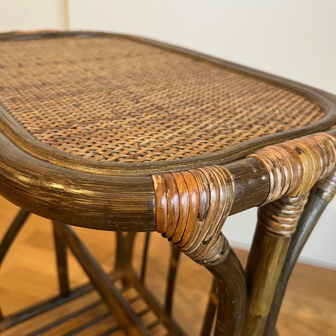 ラタン サイドテーブル マガジンラック 籐家具 レトロ アンティーク調