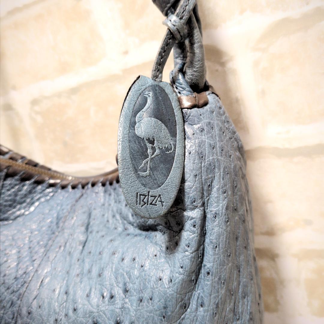 ★IBIZA【イビサ】オーストリッチ ショルダーバッグ ターコイズ 美品