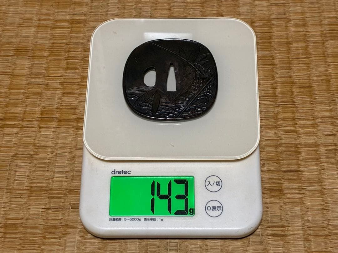 銅製 海老 笹 象嵌 鍔(つば) 刀 時代物 箱入