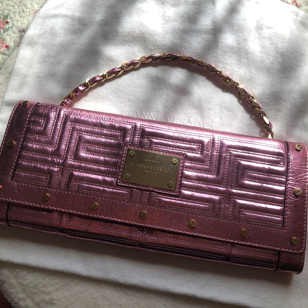 GIANNI VERSACE シャイニーピンク　クラッチ　ショルダー　バッグ