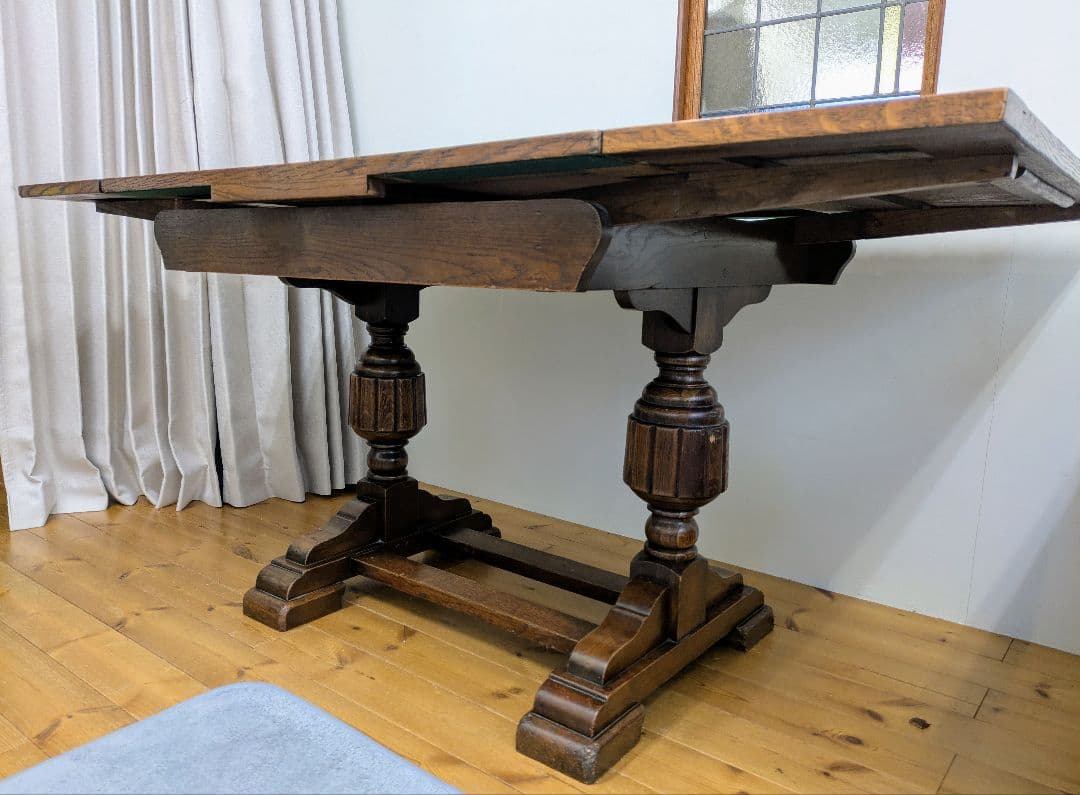 英国　アンティーク　ドローリーフテーブル　オーク材　拡張式　ダイニング