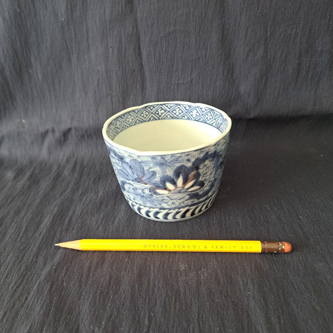 「新春に 松竹梅のそば猪口！①」 古伊万里染付猪口(直径10cm) 骨董アンティ