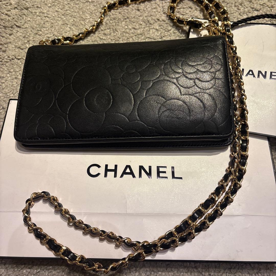 CHANEL シャネル　カメリア　長財布　チェーンウォレット　ショルダーバッグ