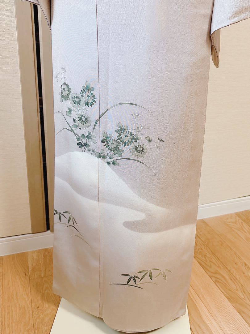 正絹　付け下げ　フルセット　裄65 卒業式　入学式　お宮参　袋帯 S グレー　白