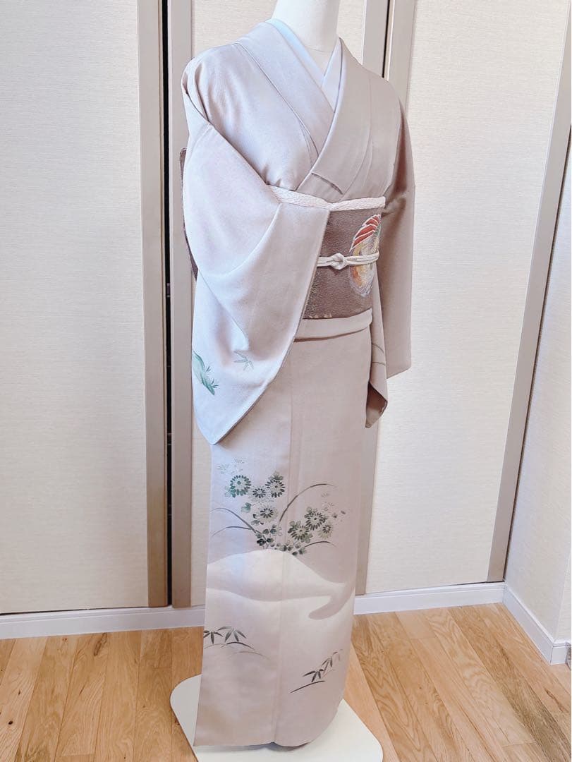 正絹　付け下げ　フルセット　裄65 卒業式　入学式　お宮参　袋帯 S グレー　白