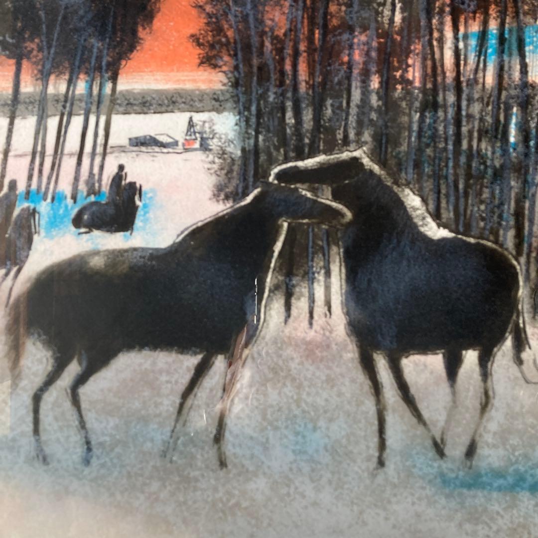 ポールギアマン「夕焼けの乗馬」リト197/200 額69×83 絵40×56cm