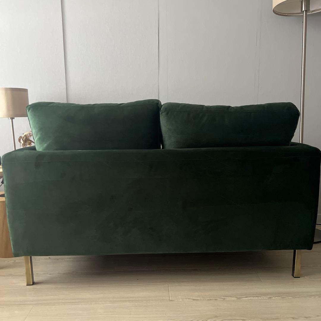 LOWYA 2人掛けソファ ベルベット調 ポケットコイル　ピンク