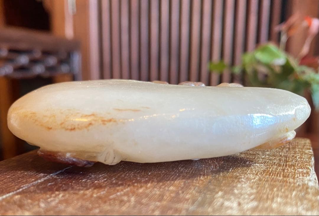 古和田玉　蟹と子孫・銭　吉祥彫刻　細密細工 天然素材　ヴィンテージレア 台湾茶器