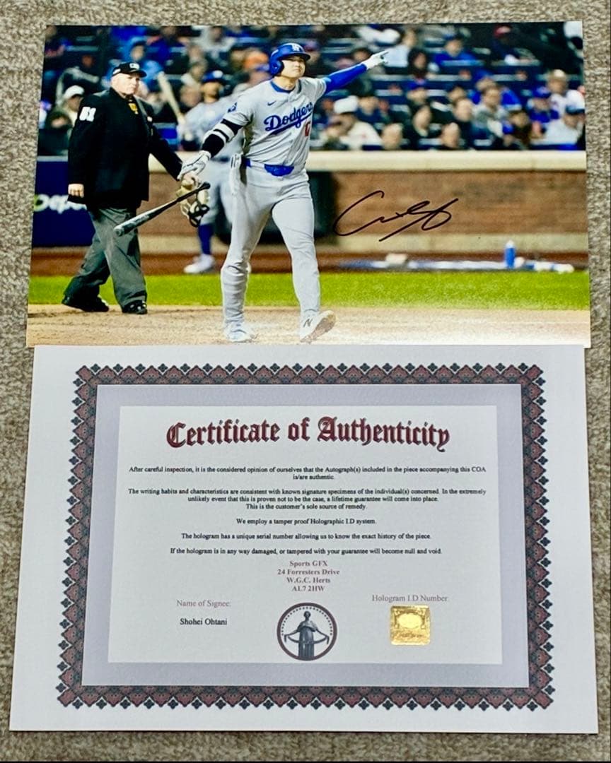 テ*ナ様 貴重！新品未使用！大谷翔平　　　　直筆サイン入フォト保証書付