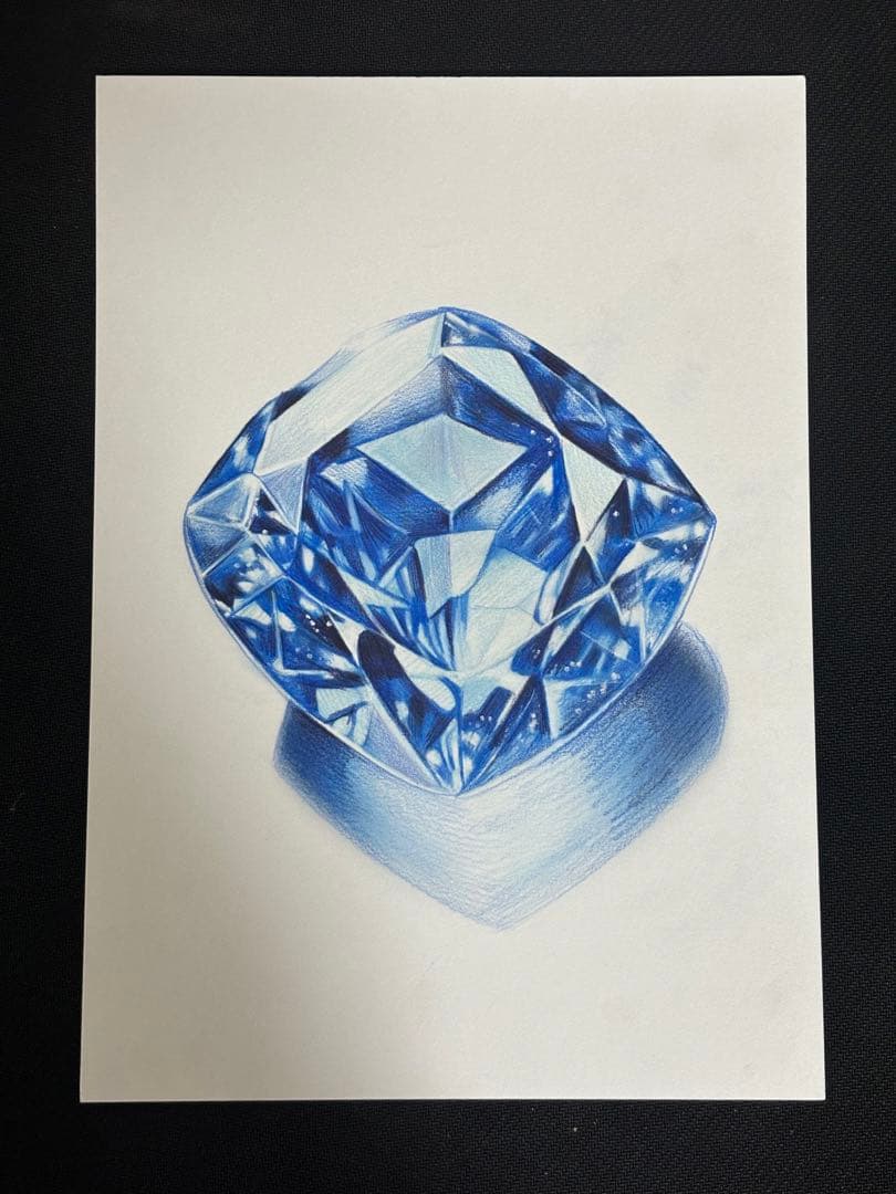 色鉛筆画 青い宝石の鉛筆画（フレーム付き）
