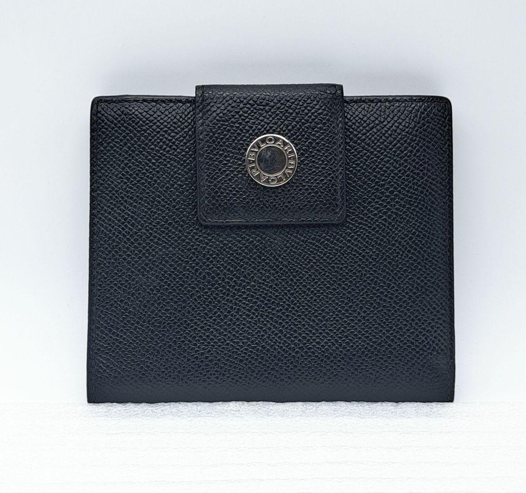 BVLGARI Wホックコンパクトウォレット 折り財布 ブラックレザー