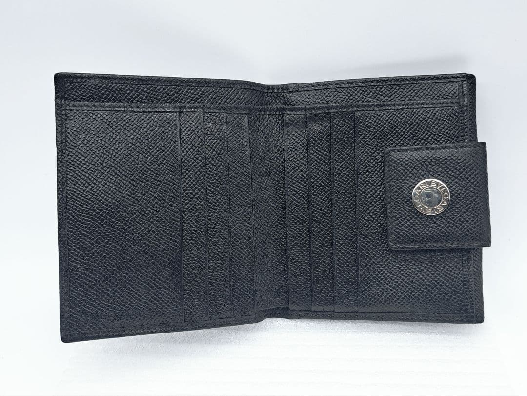 BVLGARI Wホックコンパクトウォレット 折り財布 ブラックレザー