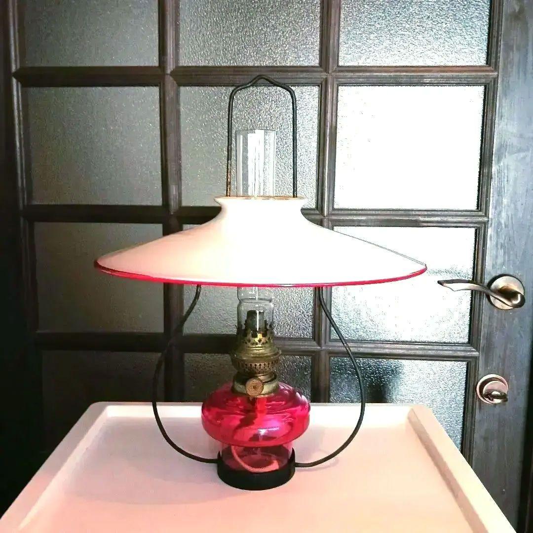 アンティーク吊りオイルランプ　　　ピンクレッド