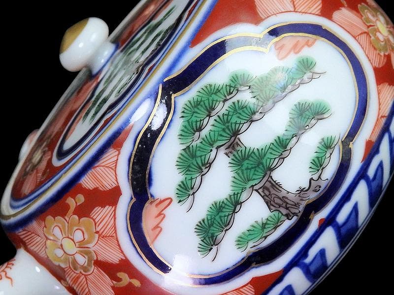 九谷　大聖寺伊万里　金襴手　窓絵　松竹梅の図　急須　F335AS-fbun
