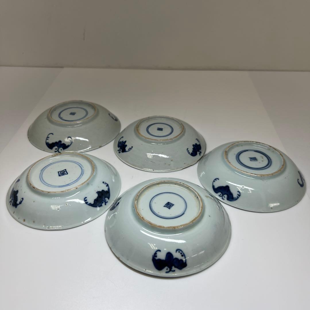 中国清時代　新渡青花中皿5枚　直径約11.5㎝　東Y7-0801⭐︎2Fトヒエ