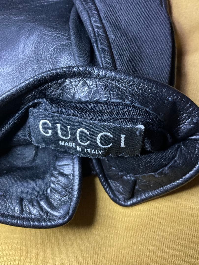 GUCCI グッチ　黒手袋 レザー　イタリア製　XL 大きいサイズ