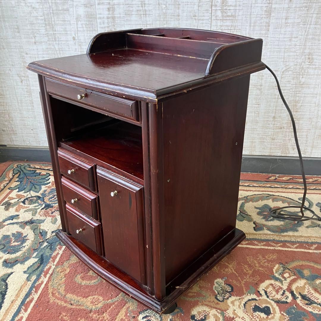 昭和レトロ 多数収納 木製 ナイトテーブル サイドテーブルワゴン キャスター付き