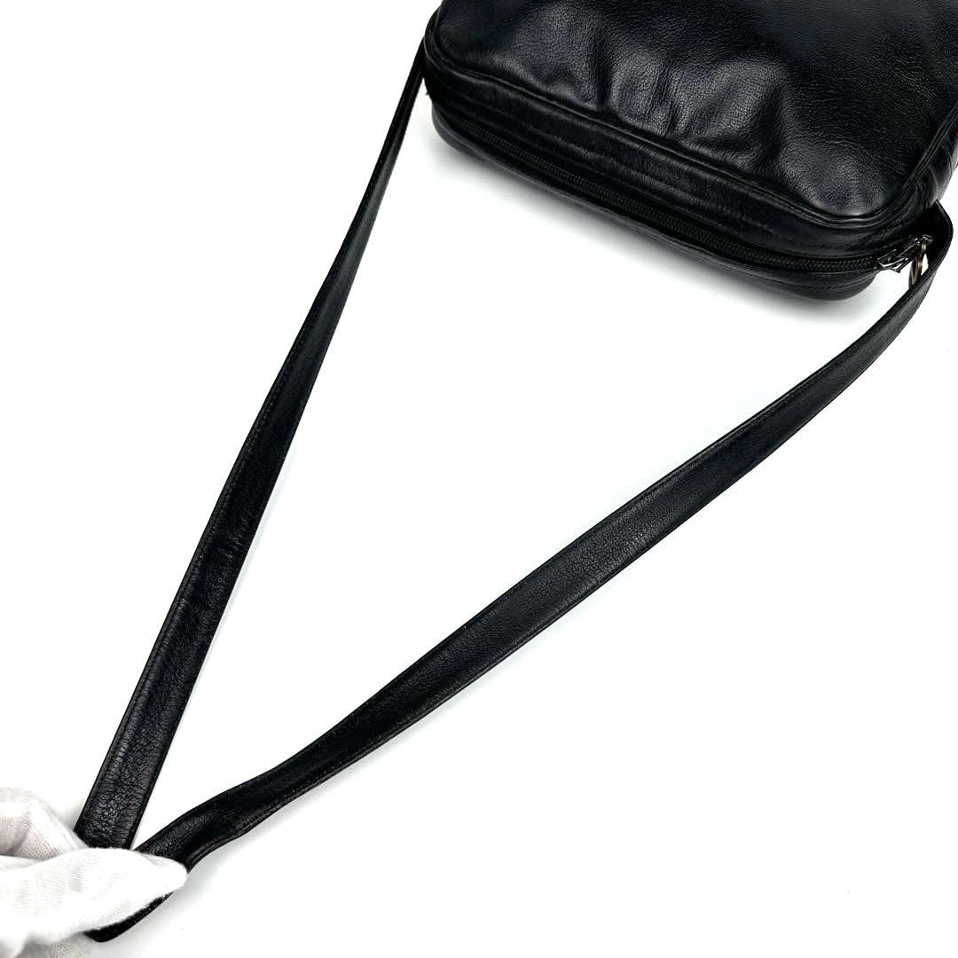 【美品】ディオール　ショルダーバッグ　トロッター　シルバー金具　レザー　ブラック