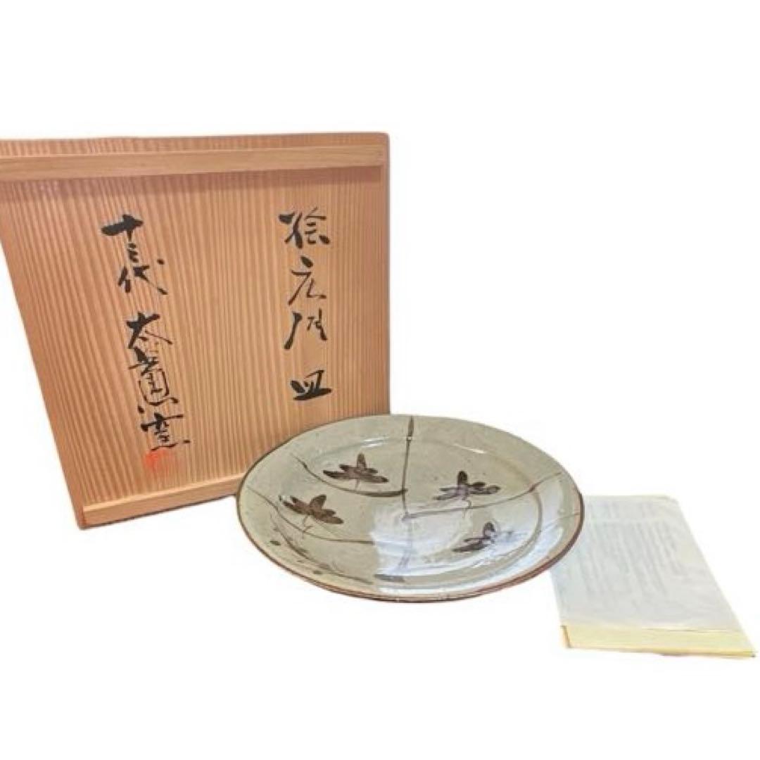 十三代 中里太郎右衛門陶房 絵唐津 皿 22cm 共箱 栞付 唐津焼
