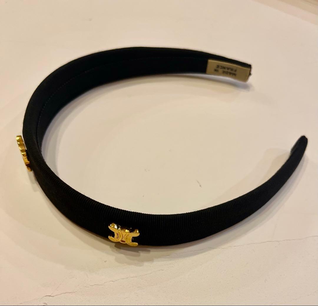 セリーヌ☆カチューシャ　トリオンフ　 ロゴ　リボン　ヘアバンド　ヴィンテージ黒