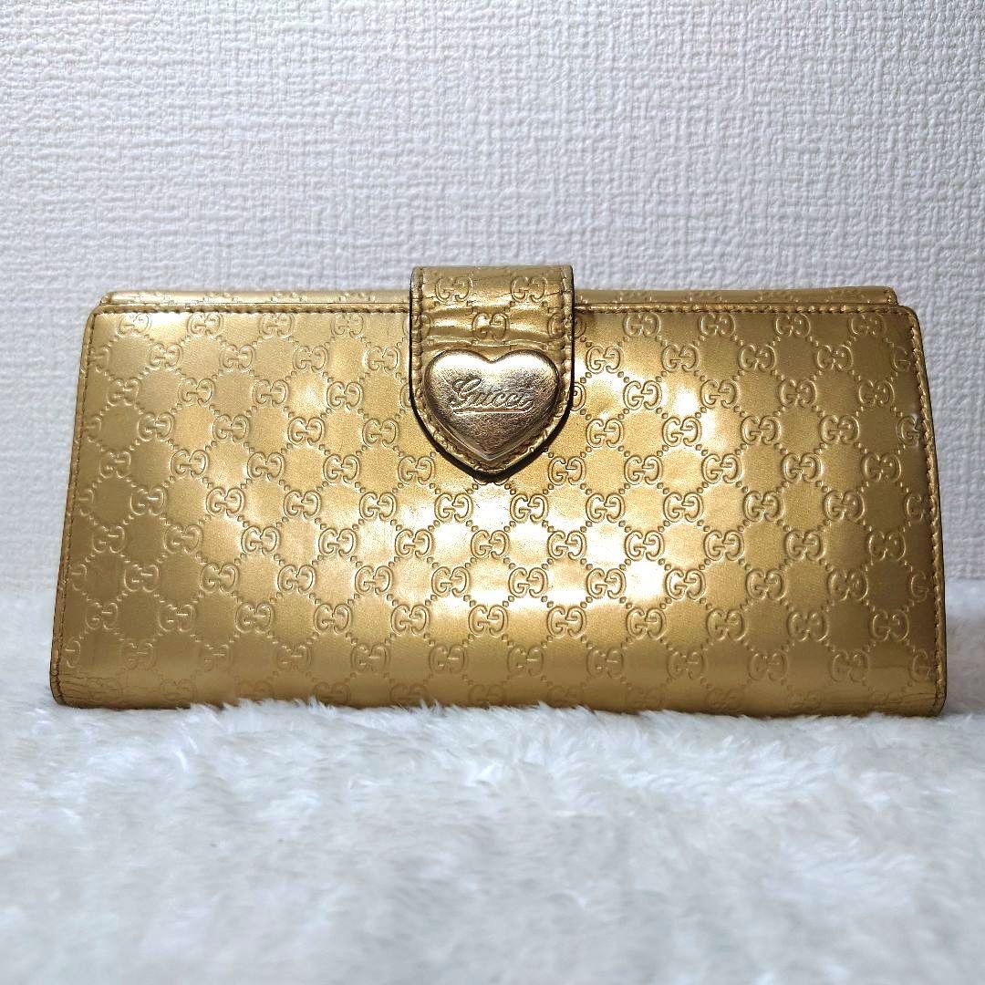 GUCCI グッチ ゴールド 二つ折り 長財布 ハート コンチネンタル GGシマ