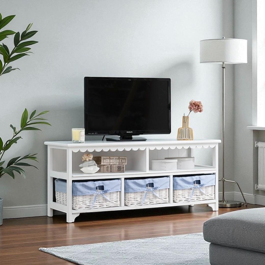 【新品】フリル風デザイン　 可愛い テレビボード　バスケット付き　アウトレット