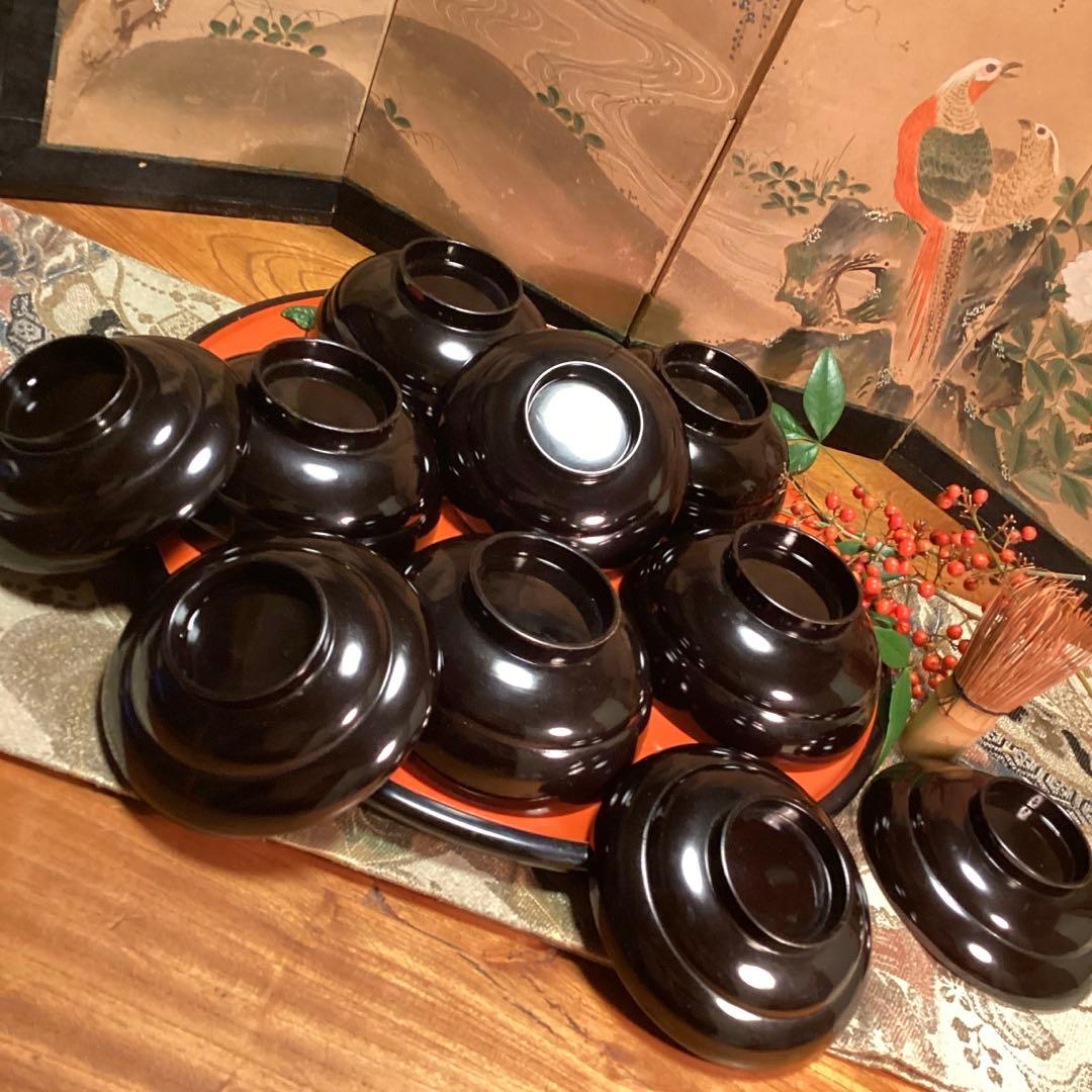 A1035 木製輪島塗　懐石道具　衝羽根に流水菖蒲　蒔絵　5客