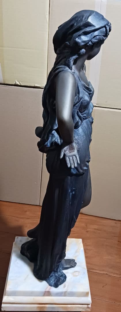 A.de.Luca 手彫り女神像 ブロンズ彫刻 大理石台座 アンティーク