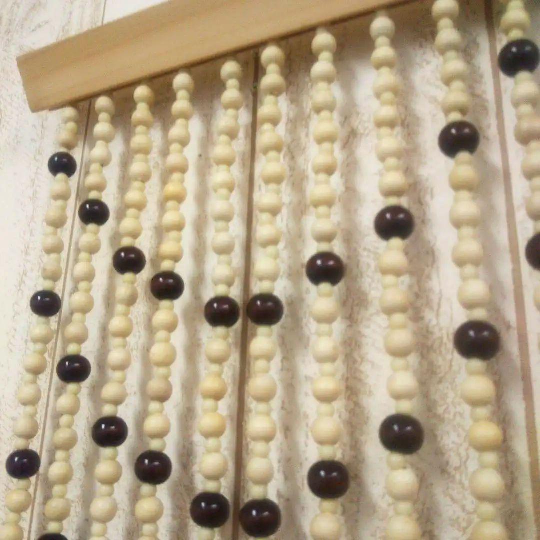 木珠のれん 昭和レトロ 木製 85cm ｘ120cm ベージュ ナチュラルウッド