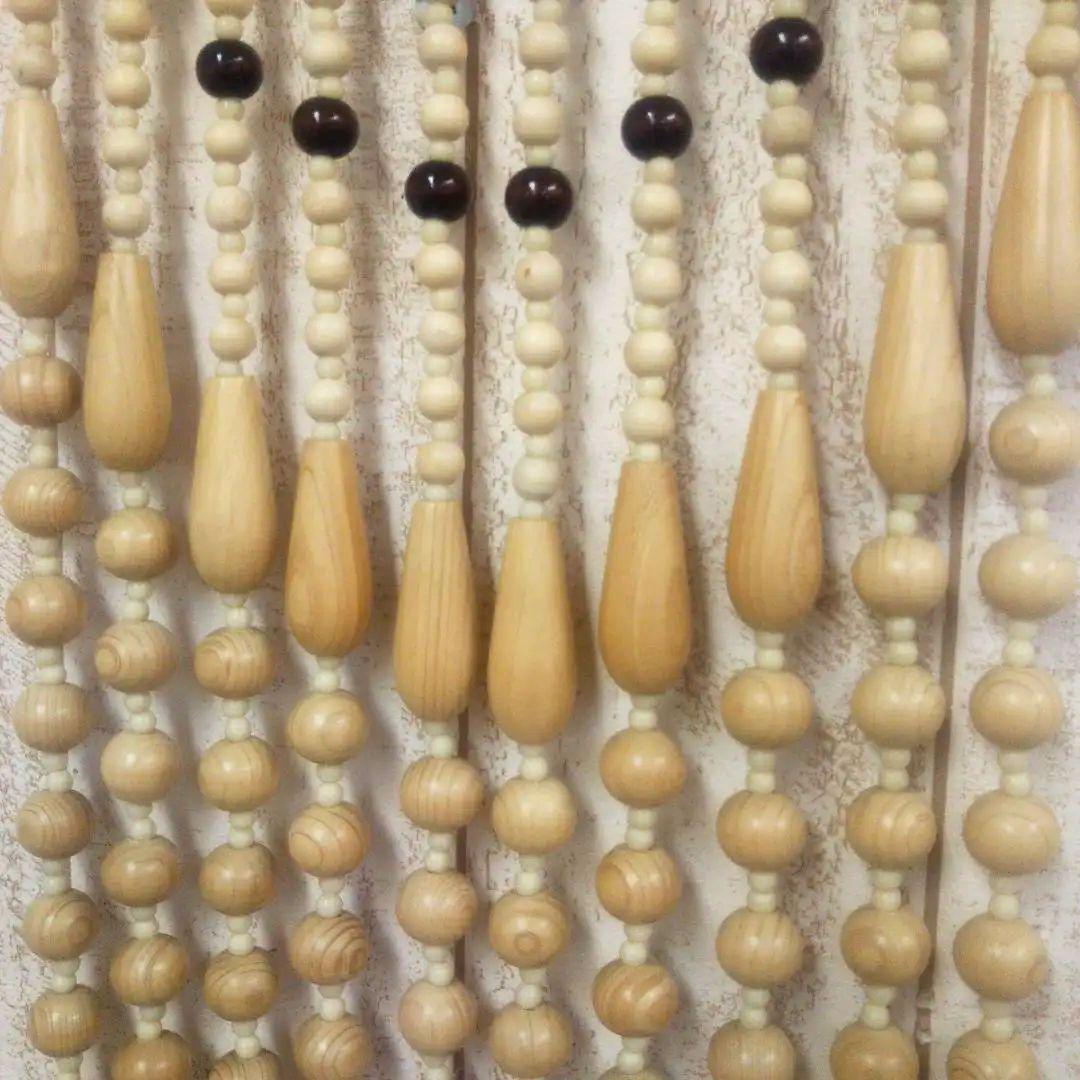 木珠のれん 昭和レトロ 木製 85cm ｘ120cm ベージュ ナチュラルウッド