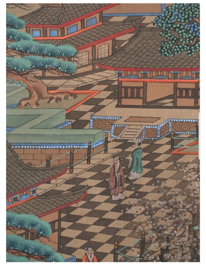 土佐光起 真筆 慶應三年以降の作 絹本 着色楼閣山水図 双幅 徳川家葵御紋表