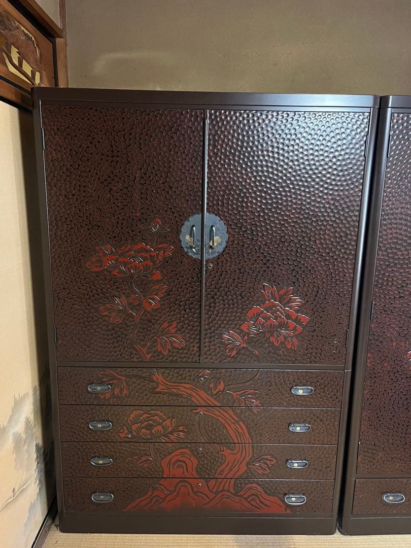 鎌倉彫り　佐藤恵仙作品　桐タンス　和箪笥　着物保管　高級　美品