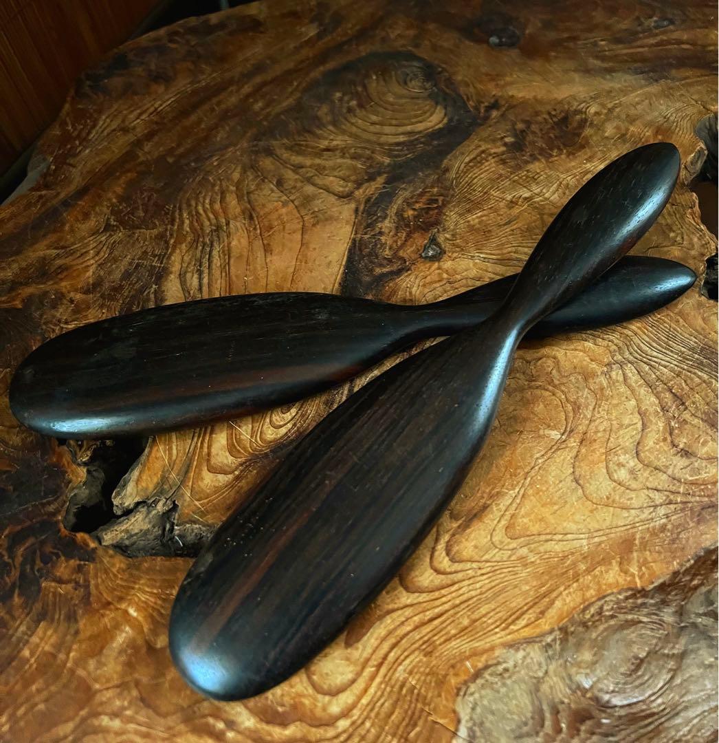 神具美術 希少 時代 小型 太鼓バチ 曲型 黒檀バチ