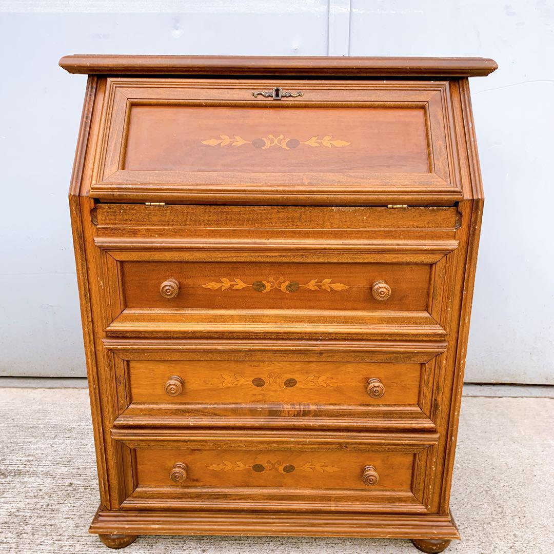 【稀少家具】イタリア 象嵌ライティング ビューロー レトロ机 木製 デスク