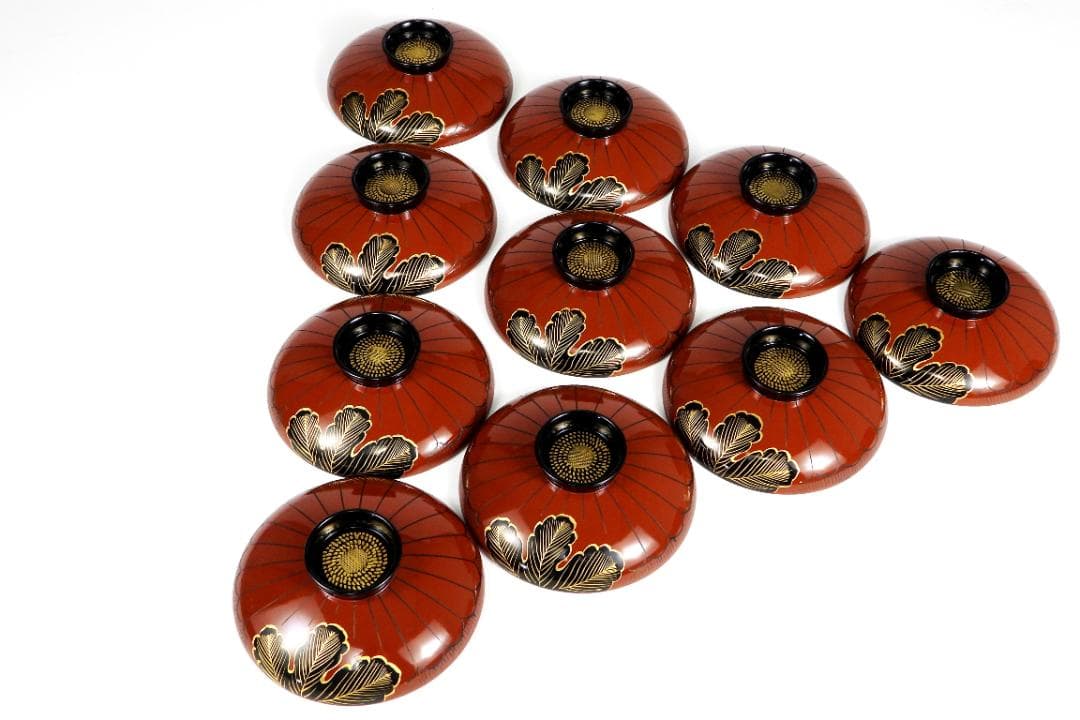 漆器　輪島塗　金蒔絵　木製　蓋付椀　箸付き　お煮物椀　吸物椀　10客 共箱