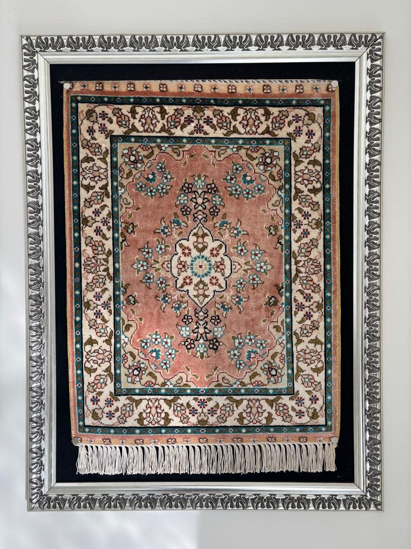 世界最高峰のトルコ カイセリ産 総シルク 手織り絨毯 53×42cm 証紙付