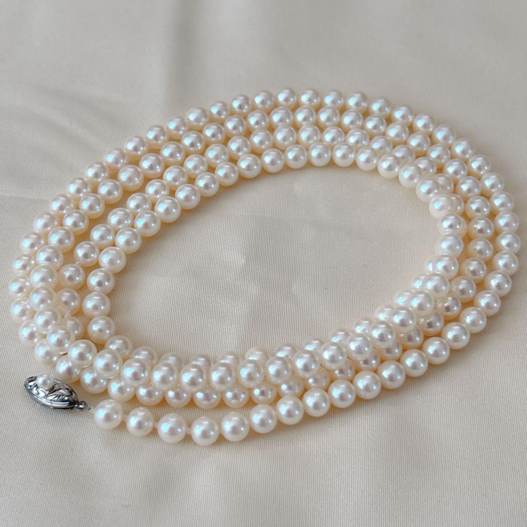 パール 真珠 あこや シルバー刻印 ロングネックレス 6.0mm 108cm