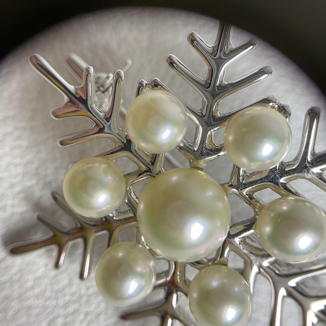 X240 ミキモト　MIKIMOTO 雪の結晶　パール　ブローチ　シルバー