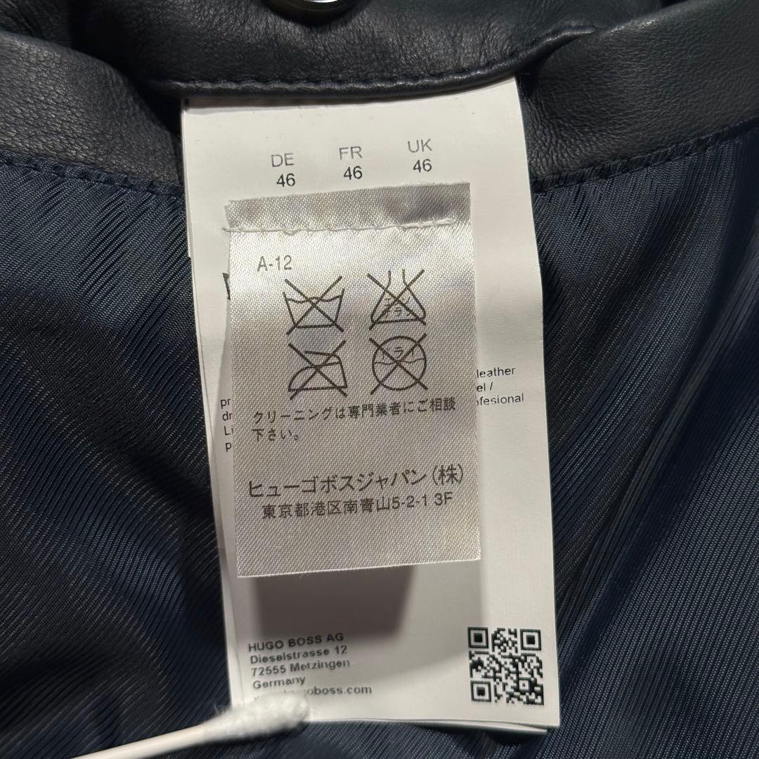 希少カラー ネイビー系 ヒューゴボス シングルライダースジャケット 羊革 M相当
