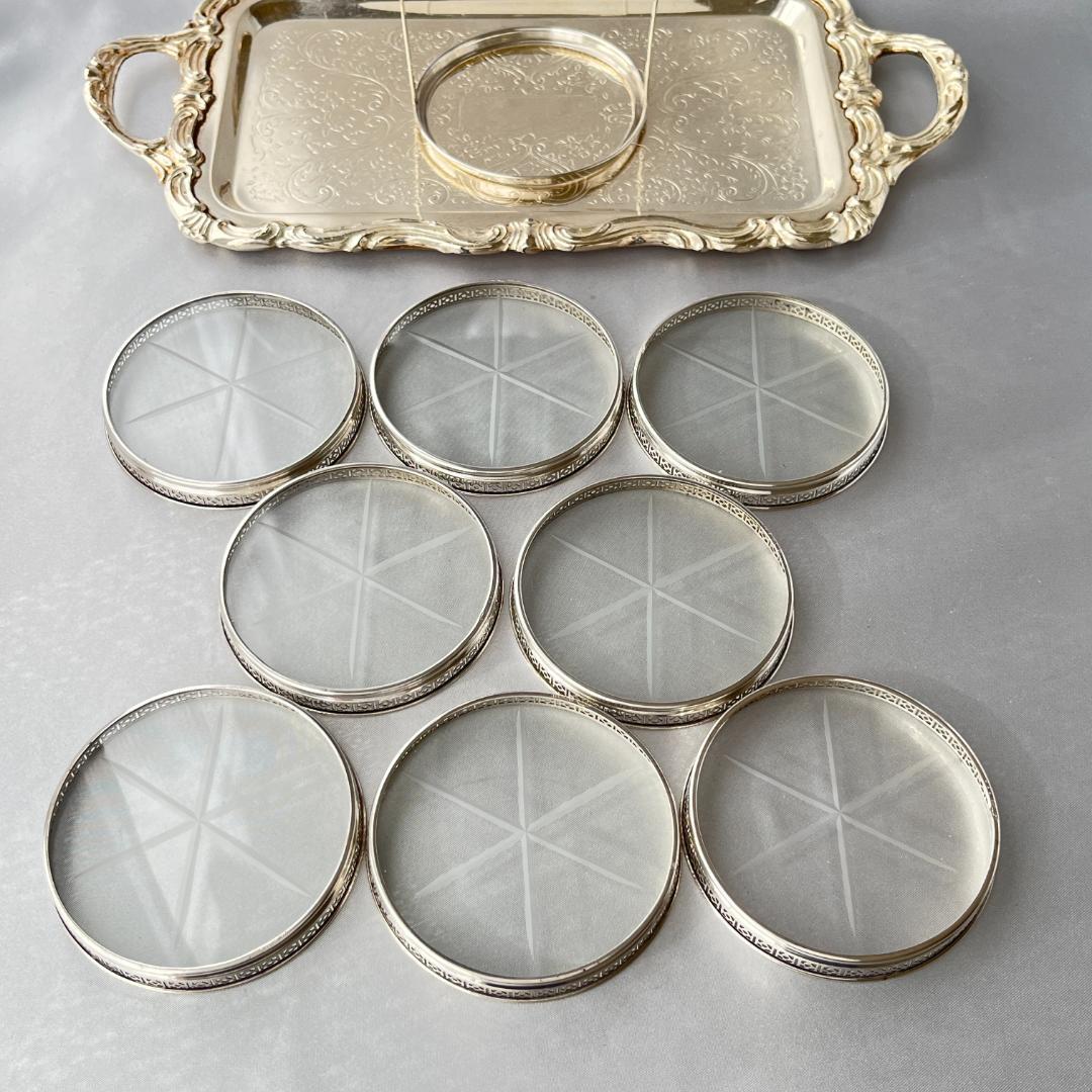 【Webster】【純銀/ガラス】透かしのコースター 8枚 スターリング