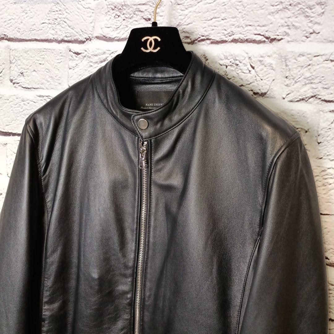美品■NANO UNIVERSE シングル ライダースジャケット ラムレザー