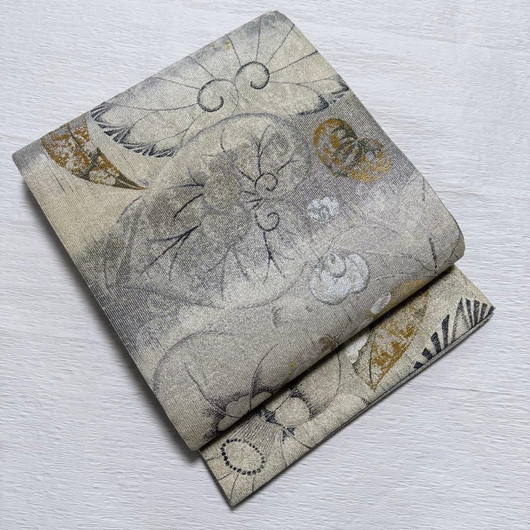 m-9 3way 葵小袖文様 華唐草 月 全通 袋帯 正絹 未使用極美品