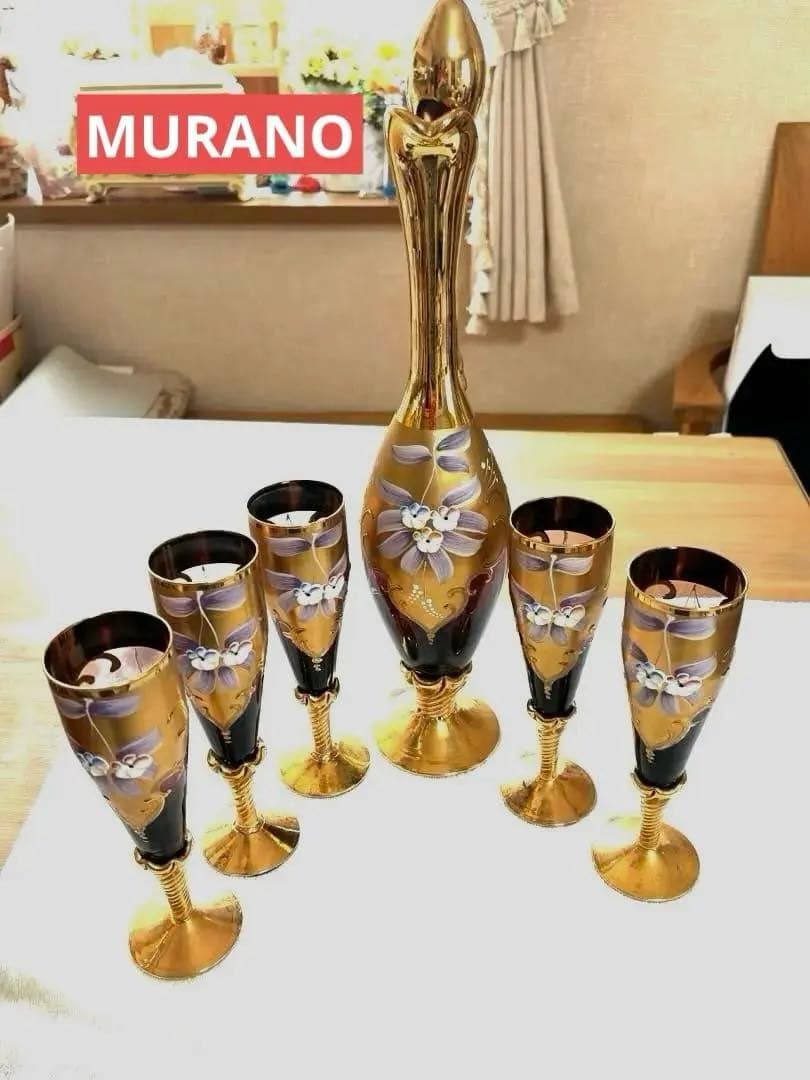 未使用ビンテージ❣️イタリア ベネチアングラス ムラーノ デキャンタ＆グラス