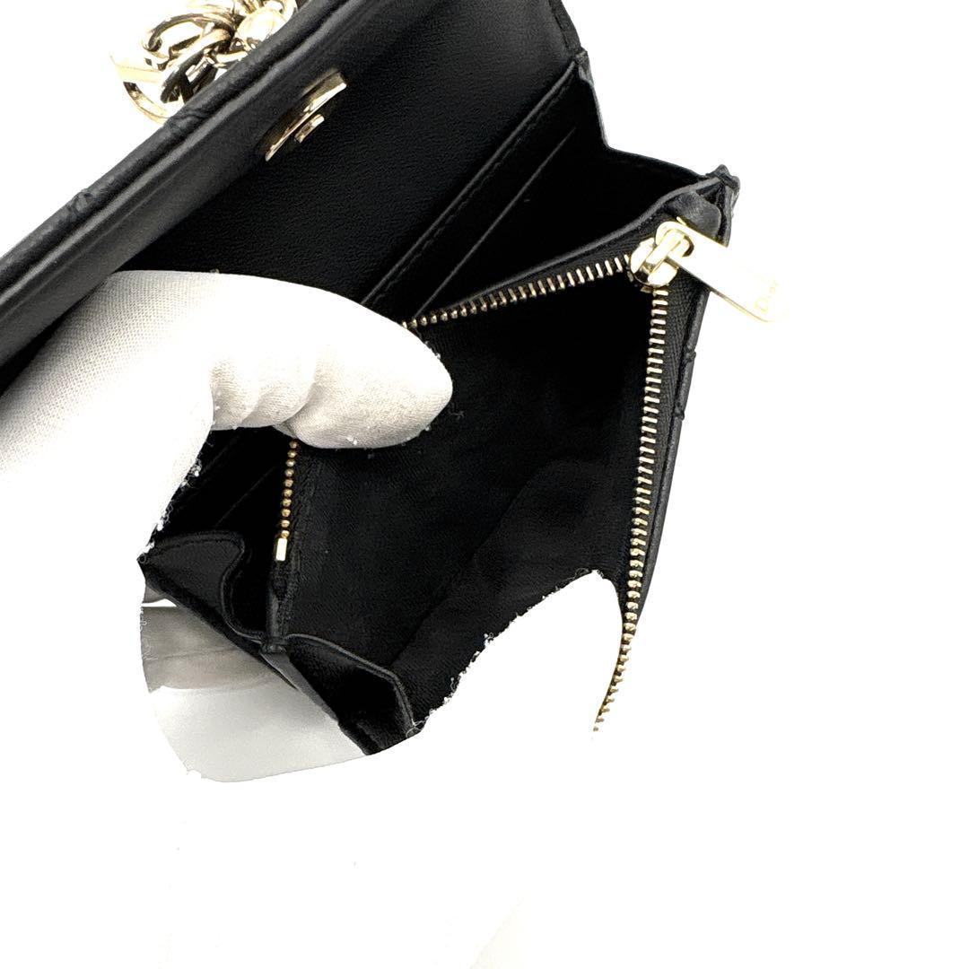 極美品◆DIOR マイディオール グリシールウォレット ラムスキン ブラック