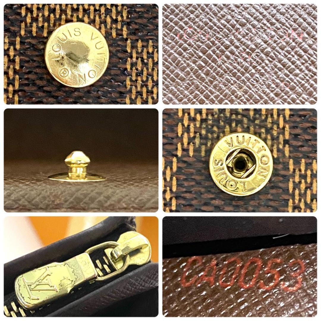 ルイ ヴィトン◎トレゾール ダミエ エベヌ 二つ折り L字ファスナー ブラウン