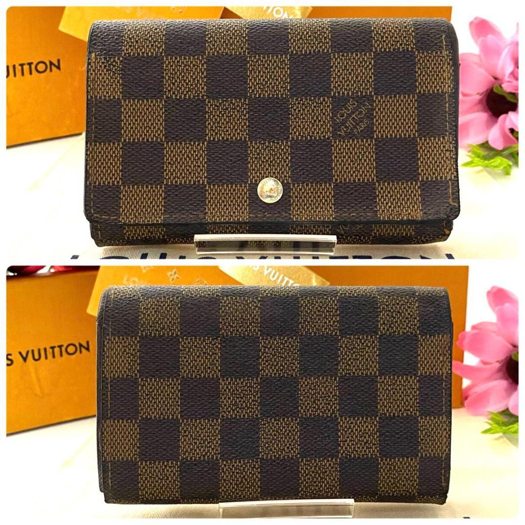 ルイ ヴィトン◎トレゾール ダミエ エベヌ 二つ折り L字ファスナー ブラウン