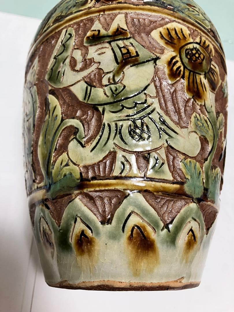 琉球　沖縄　壺屋焼【故】島袋常明作　エジプト紋壺　ヤチムン　やちむん　希少　レア