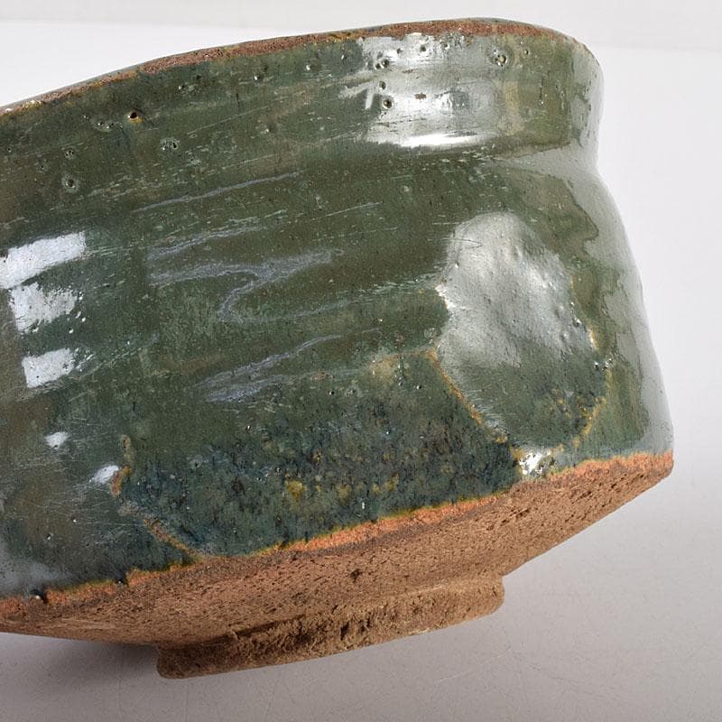 茶道具　織部焼　青織部茶碗　時代箱　V　R7870